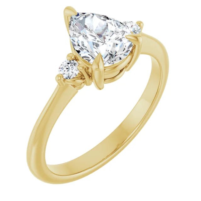 1 CT Pear & Round 3-Stones Diamond engagement Ring 