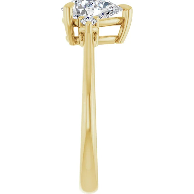 1 CT Pear & Round 3-Stones Diamond engagement Ring Set in Yellow Gold showing shank from the side 