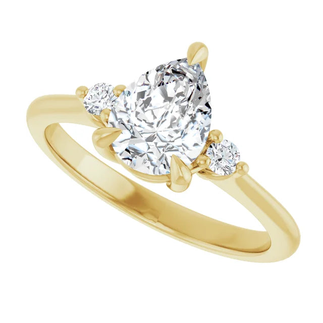 Sideway Picture for 1 CT Pear & Round 3-Stones Diamond engagement Ring Set in Yellow Gold