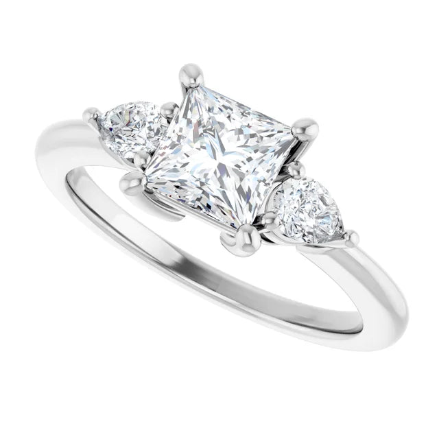 Sideway Picture for Jordan’s Tranquil 1 CT Trio Princess & Pear Three-Stone Ring Set in White Gold or Platinum 