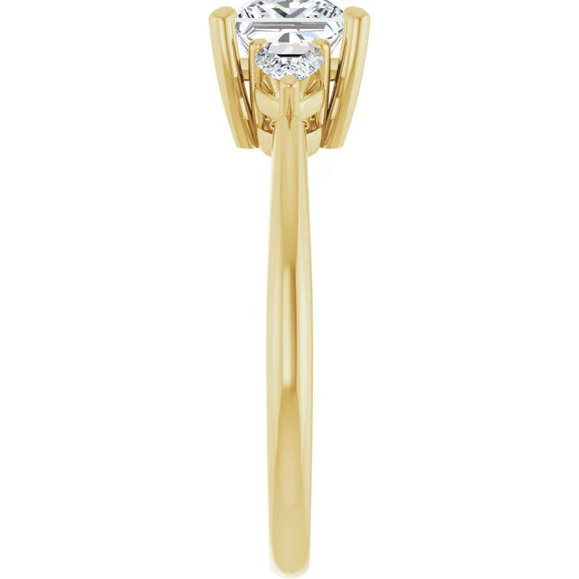 Jordan’s Tranquil 1 CT Trio Princess & Pear Three-Stone Ring Set in Yellow Gold showing shank