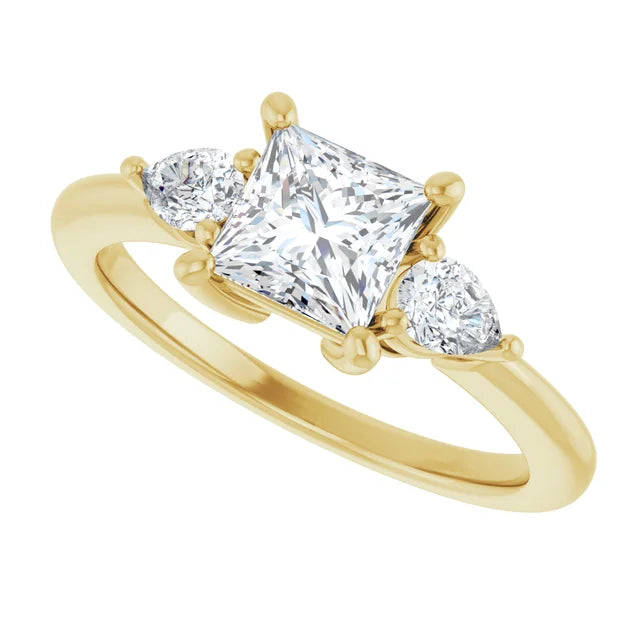Sideway Picture for Jordan’s Tranquil 1 CT Trio Princess & Pear Three-Stone Ring Set in Yellow gold