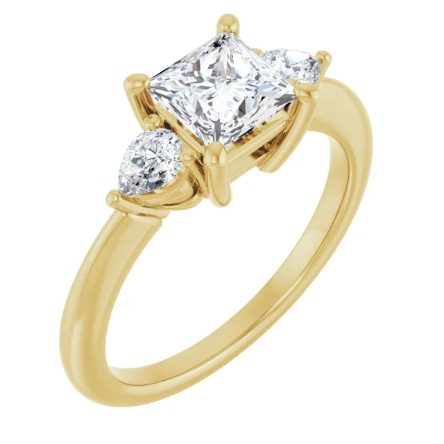 Sideway Picture for Jordan’s Tranquil 1 CT Trio Princess & Pear Three-Stone Ring Set in 14K Yellow