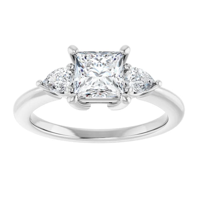 Jordan’s Tranquil 1 CT Trio Princess & Pear Three-Stone Ring Set in White Gold