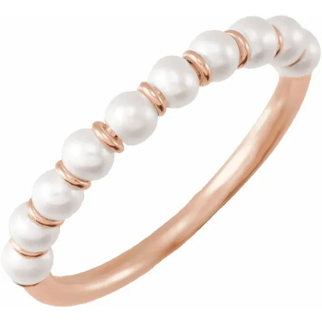 14K Rose Gold Pearl Ring for Women showing pearl