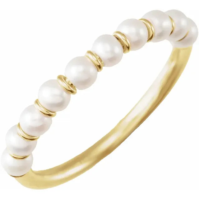 14K Yellow Gold Pearl Ring for Women showing pearl