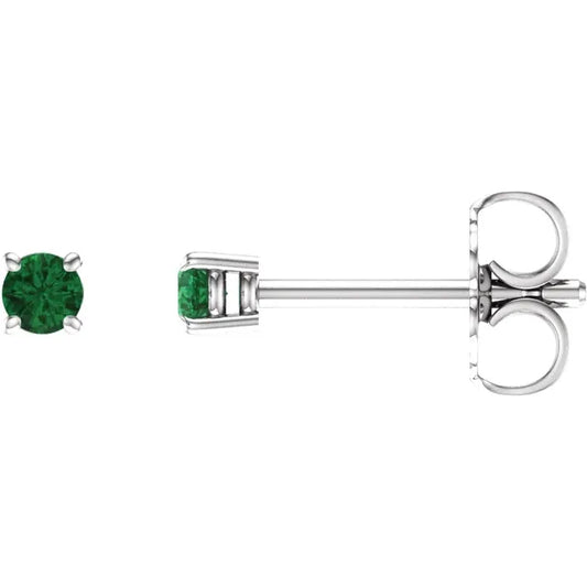 14K White gold Petite Natural Emerald Stud Earrings – 2.5 MM