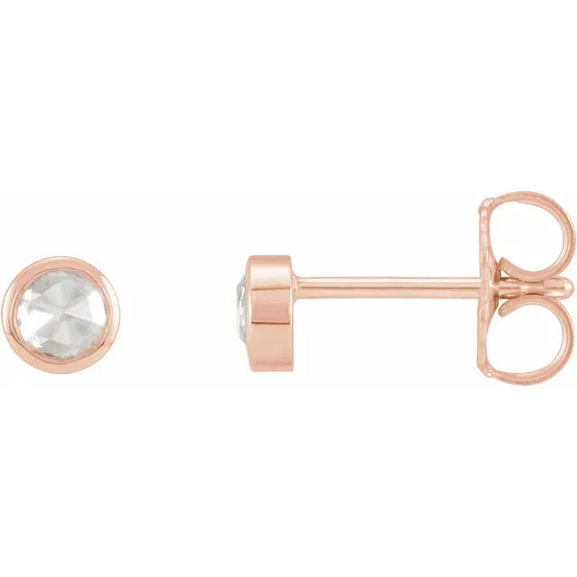 3 MM Rose-Cut Natural Diamond Bezel-Set Earrings set in rose gold