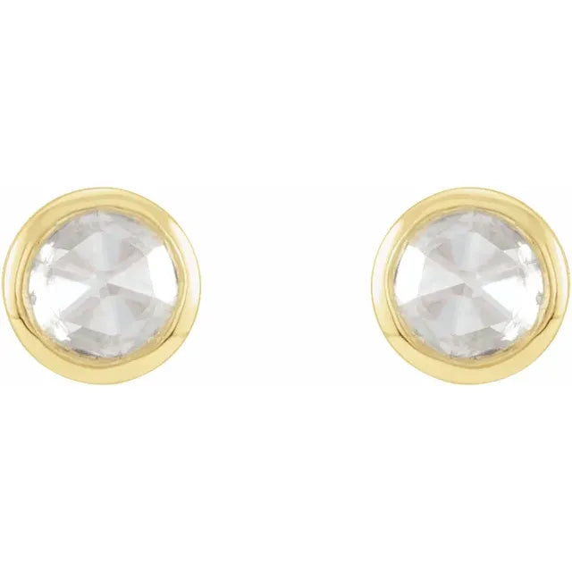 Rose-Cut Natural Diamond Bezel-Set Earrings Set in Yellow gold