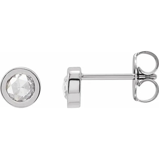 14K White Gold 1/3 CTW Rose-Cut Natural Diamond Bezel-Set Earrings