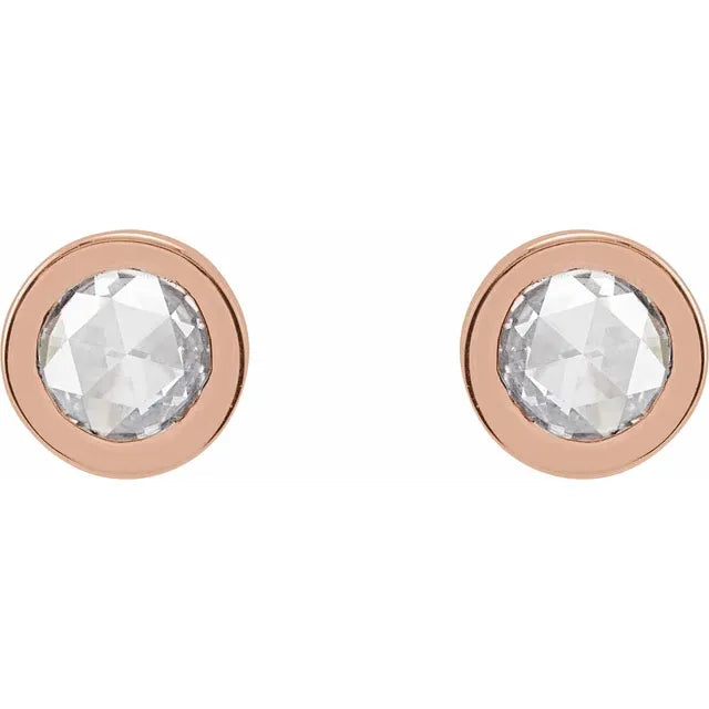 Rose Gold 1/3 CTW Rose-Cut Natural Diamond Bezel-Set Earrings