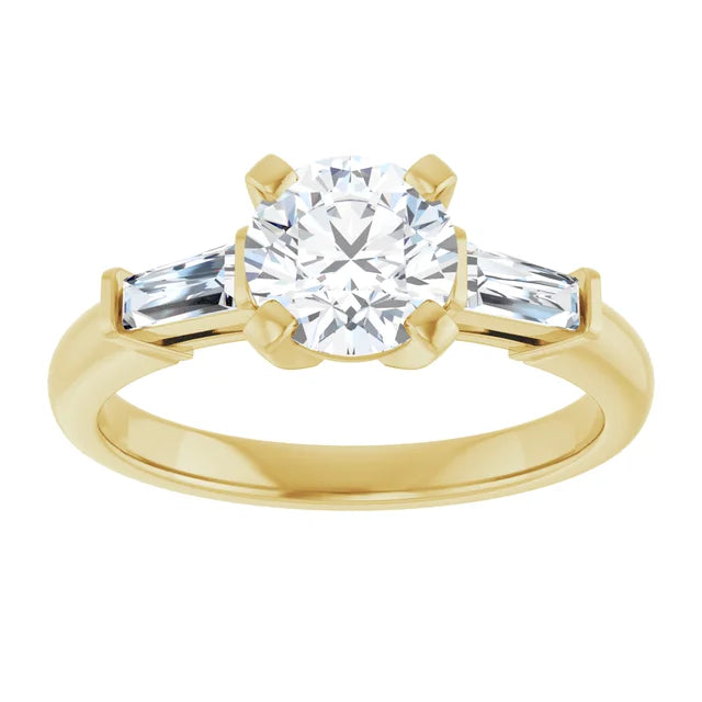 1 CT Weight Round and tapered baguette three Stone Diamond Engagement Ring for Women  