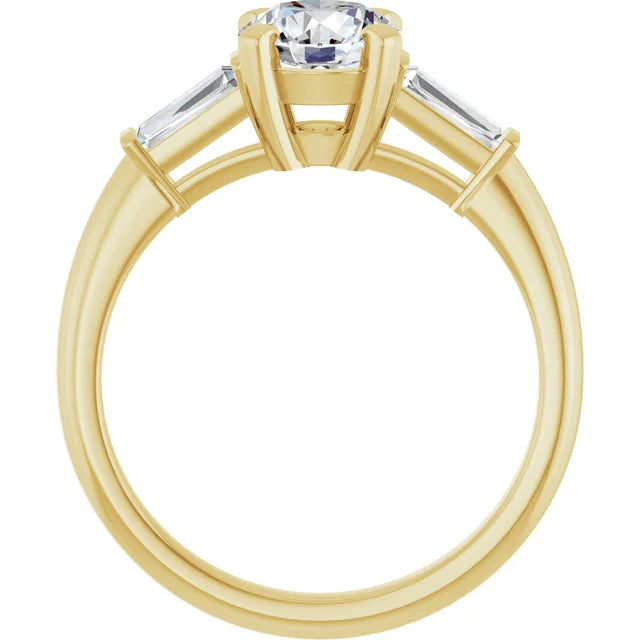 1 CT Weight Round and tapered baguette three Stone Diamond Engagement Ring for Women showing under gallery 