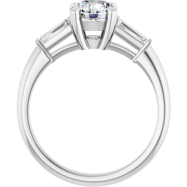 1 CT Weight Round and tapered baguette three Stone Diamond Engagement Ring for Women  Set in white gold