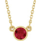Yellow gold Ruby Birthstone Bezel Set Solitaire Necklace 