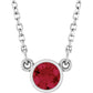 Ruby Birthstone Bezel Set Solitaire Necklace in white gold 