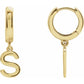 14K Gold Initial Hinged Huggie Hoop Earring