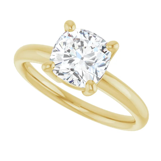 Sideway Picture for 2 CT Double Gallery Cushion Shape Diamond Engagement Ring Set in Yellow Gold