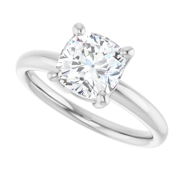 Sideway picture for 2 CT Double Gallery Cushion Shape Diamond Engagement Ring Set in White gold or platinum 