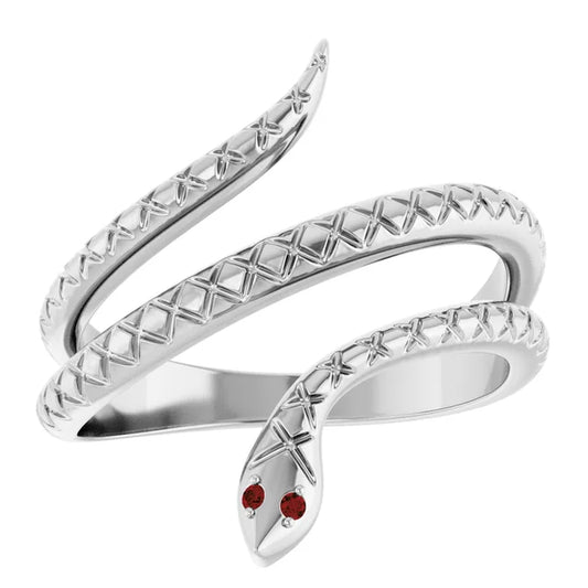 Snake Ring with Garnet Stones for Snake Eye white gold