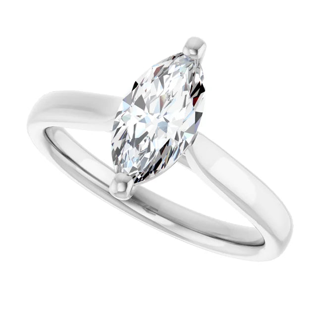 Sideway Picture for Marquise Shape Solitaire Diamond Engagement Ring Set in white gold or platinum 