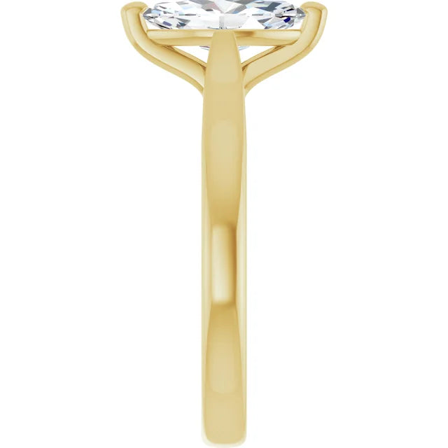 Marquise Shape Solitaire Diamond Engagement Ring Set in Yellow gold showing shank from the side 