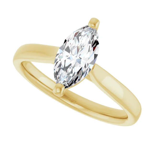 Sideway Picture for Marquise Shape Solitaire Diamond Engagement Ring set in Yellow Gold