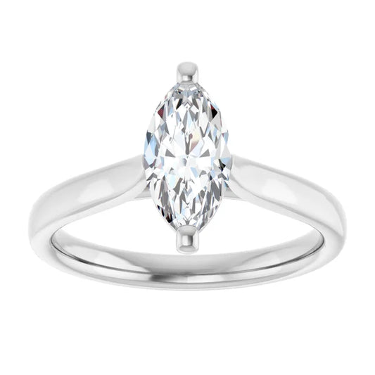 Marquise Shape Solitaire Diamond Engagement Ring Set in white gold or platinum 