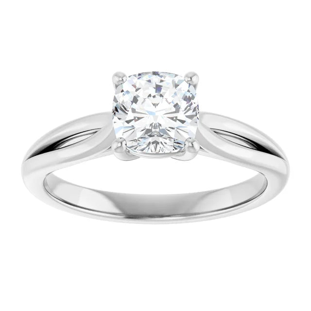 1 CT Split Shank cushion Cut Solitaire Engagement Ring Set in white gold or platinum 