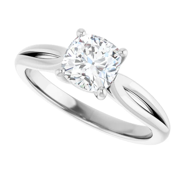 Sideway Picture for 1 CT Split Shank cushion Cut Solitaire Engagement Ring Set in white gold or platinum 
