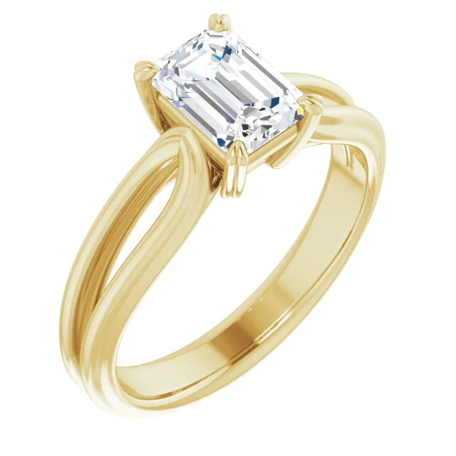 Side Picture for 1 CT Split Shank Emerald Cut Diamond Solitaire Engagement Ring for women 