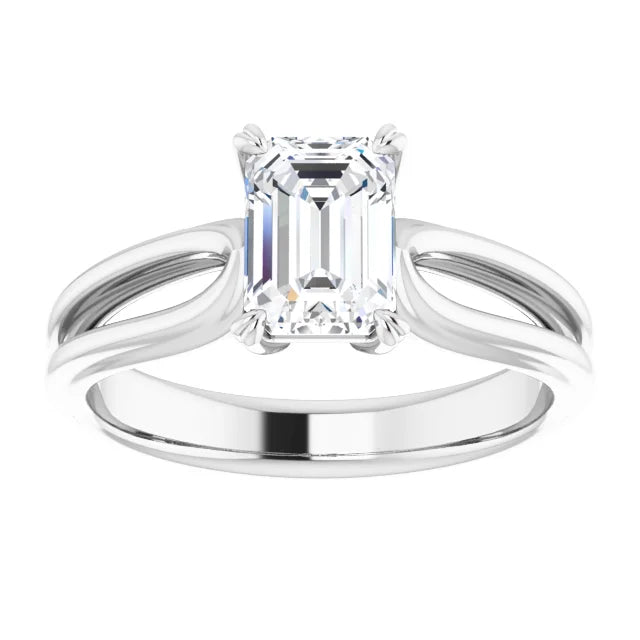 1 CT Split Shank Emerald Cut Diamond Solitaire Engagement Ring for women Set in White gold or platinum 