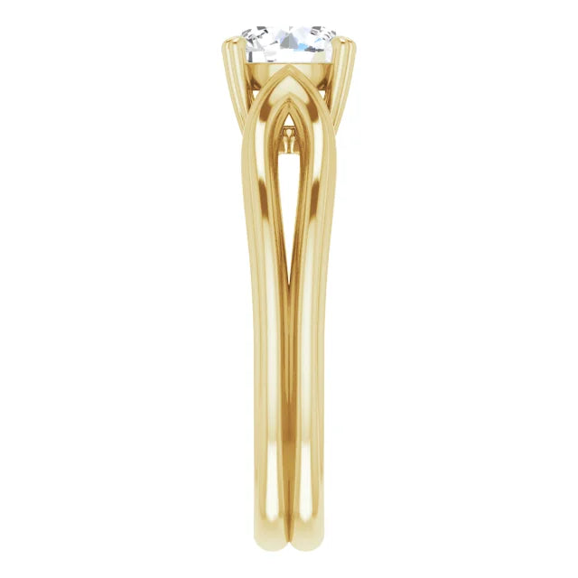 1 CT Split Shank Round Solitaire Diamond Engagement Ring showing shank from the side 