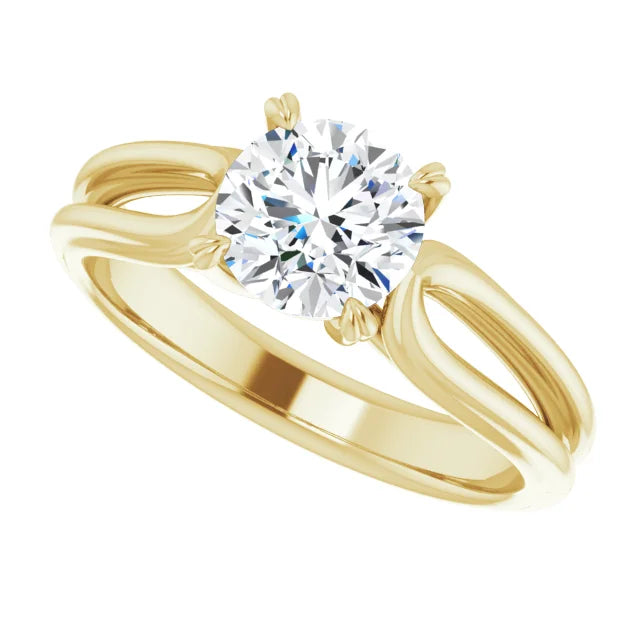 Sideway Picture for 1 CT Split Shank Round Solitaire Diamond Engagement Ring  Set in Yellow Gold