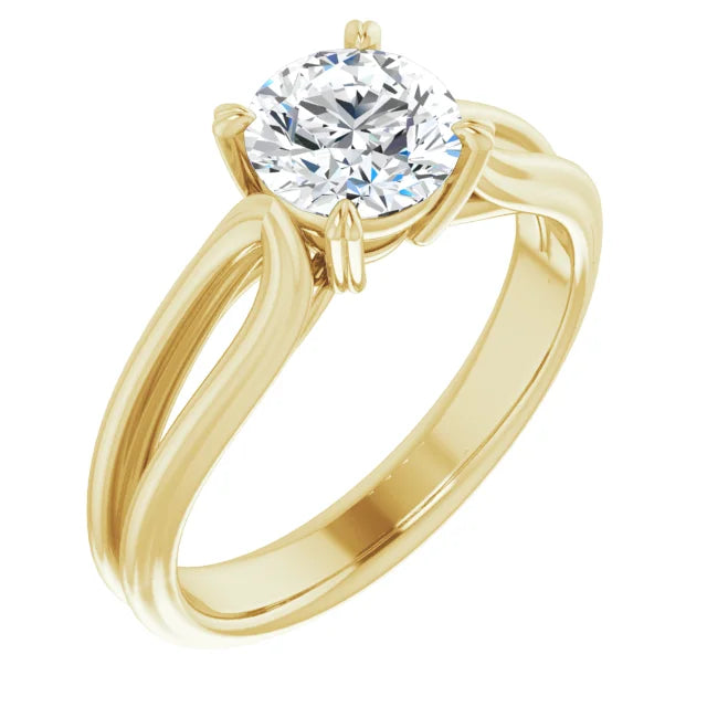 1 CT Split Shank Round Solitaire Diamond Engagement Ring Set in Yellow Gold