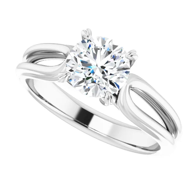 Sideway Picture for 1 CT Split Shank Round Solitaire Diamond Engagement Ring  Set in White gold or platinum 