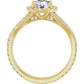 Round diamond engagement ring with French-set accents and a split shank band set in Yellow Gold showing under gallery 