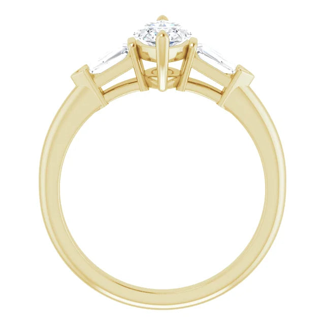 Marquise & Tapered Baguette Diamond Engagement Ring for Women  Set in Yellow gold showing under gallery 