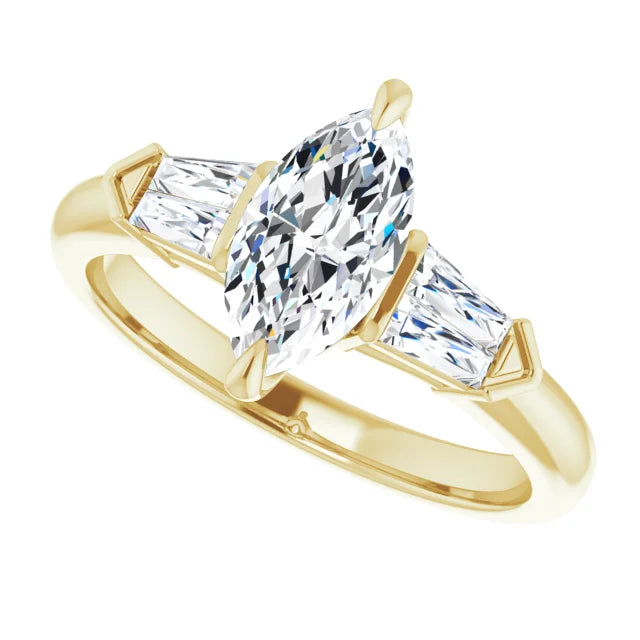 Sideway Picture for Marquise & Tapered Baguette Diamond Engagement Ring for Women  Set in Yellow Gold