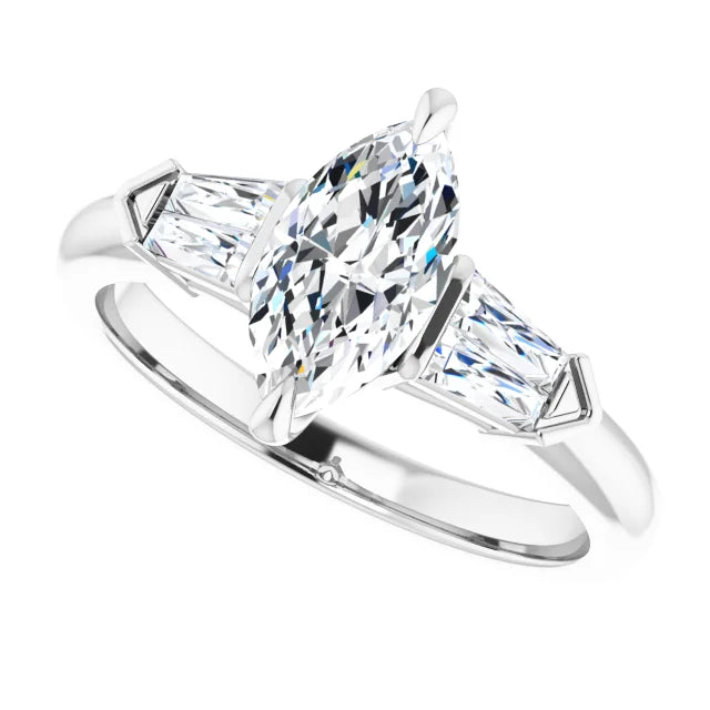 Sideway Picture for Marquise & Tapered Baguette Diamond Engagement Ring for Women  Set in white gold or platinum 
