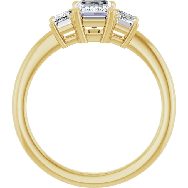 3-Stone Emerald Cut Diamond engagement Ring for Women Set in Yellow gold showing under gallery 