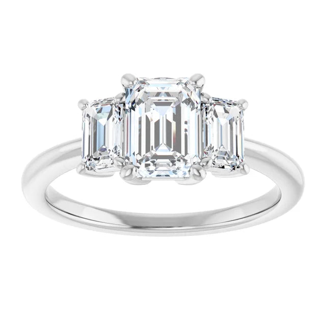 3-Stone Emerald Cut Diamond engagement Ring for Women Set in white gold or platinum 