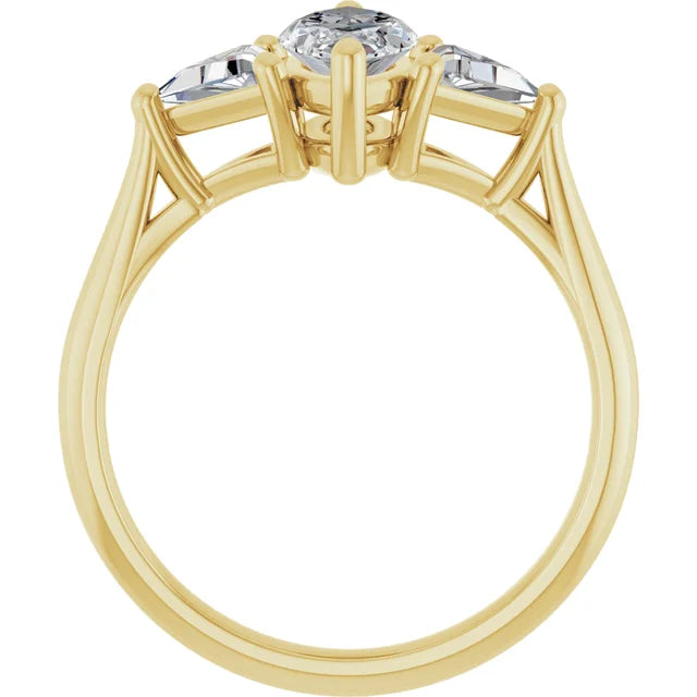 1 CT Marquise and Trillion Three Stone Diamond Engagement Ring for Women Set in Yellow Gold showing under gallery 