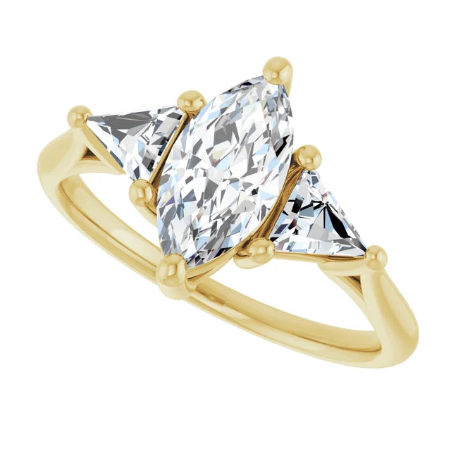Sideway Picture for 1 CT Marquise and Trillion Three Stone Diamond Engagement Ring for Women made in Yellow Gold
