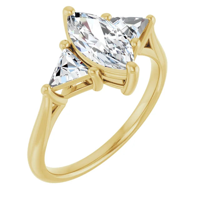 Side Picture for 1 CT Marquise and Trillion Three Stone Diamond Engagement Ring for Women Set in Yellow Gold