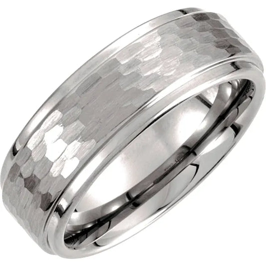 Tungsten 8 mm Ridged Men Band with Bark Finish