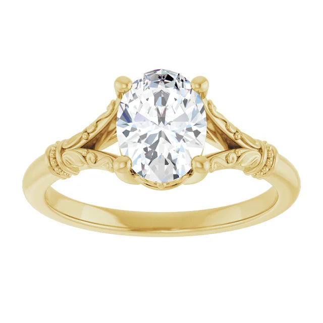 Vintage Style Split Shank Oval Solitaire Diamond Engagement Ring 