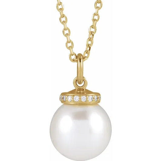 White Akoya Pearl & Natural Diamond Necklace 