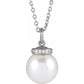 White Gold White Akoya Pearl & Natural Diamond Necklace 