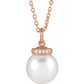 White Akoya Pearl & Natural Diamond Necklace in Rose Gold 